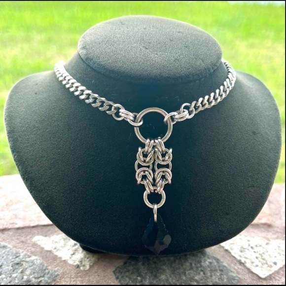 Handmade maille necklace black austrian crystal celtic goth boho - Picture 9 of 13